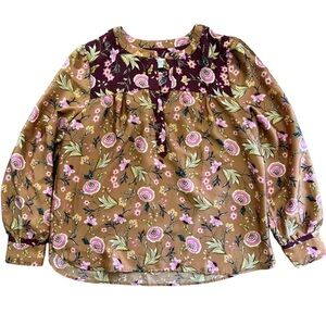 Loft Mixed Print Henley Blouse Size M